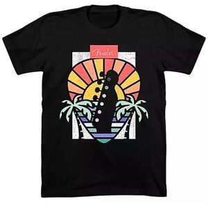 Fender Black&Red Short Sleeve Tee with Retro Palm Tree & Guitar Graphic 2XL NAwT